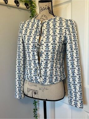 House of Harlow 1960 White and Blue Quilt Cardigan